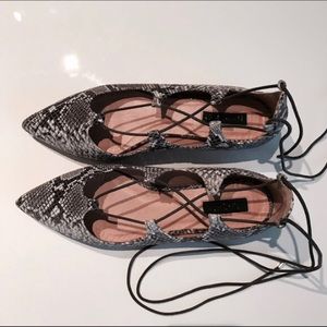 Topshop lace-up snakeskin flats